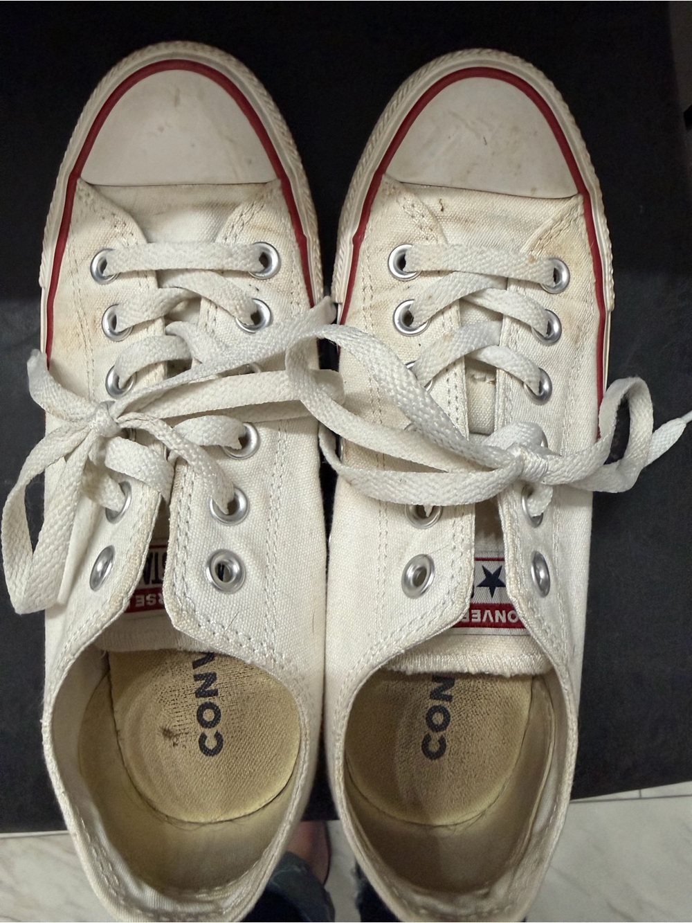 Converse White Canvas Low-Top Sneakers with Red Stripe